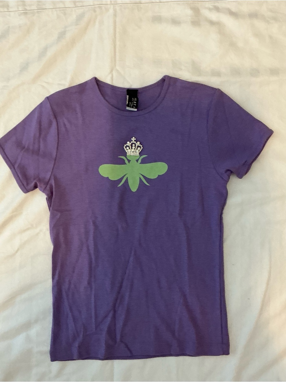 My Flat in London Purple Tee with Green Crowned Bee Graphic